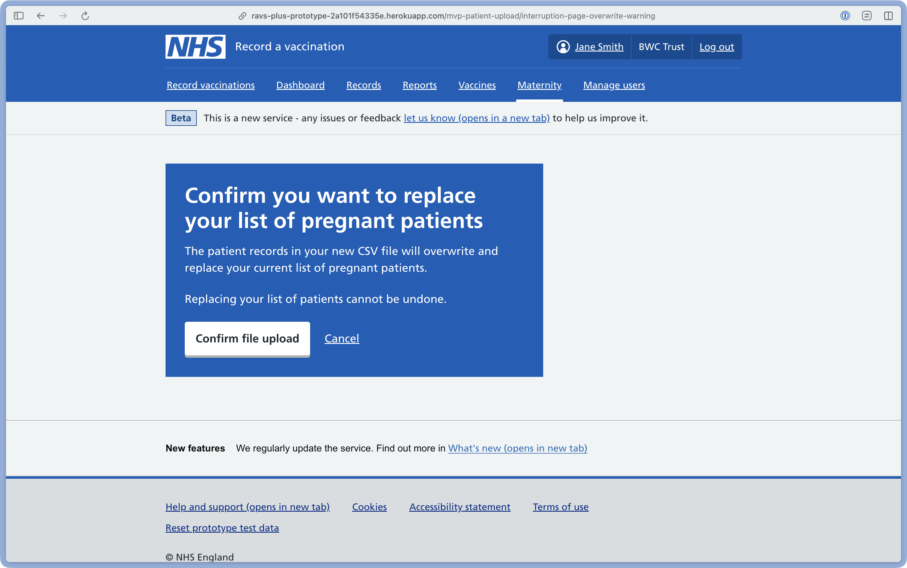 Screen that asks the user to confirm they want to replace their list of patients